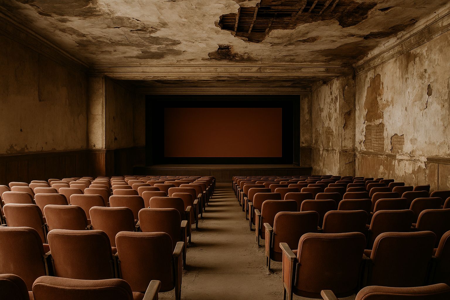 Grand, ornate cinema auditorium with a large screen and empty seats.